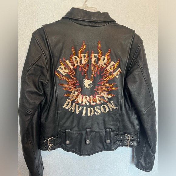 Authentic Ladies Harley Davidson Black Leather Riding Jacket Size M - Picture 5 of 10